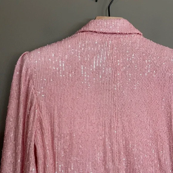 NWT GENERATION LOVE Serafina Sequin Blazer Light Pink Puff Sleeve Small Relaxed